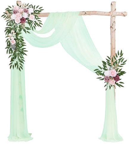0.75x8M Hochzeitsbogen Traubogen Vorhang Hochzeit Tüll Deko Bogen Schärpen für Hochzeitsdekoration Fotografie Party Hochzeit Torbogen Zeremonie Stuhl Dekoration (Hellgrün)