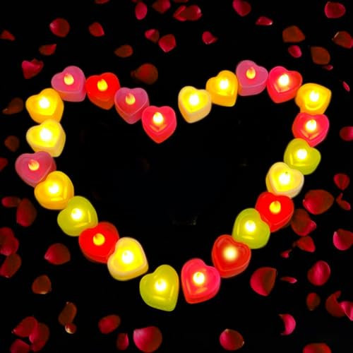24 Stück Liebe LED Teelichter, Flammenloses Batterie Kerzen, Elektrische Kerzenlampe, Led Kerzen flackernde flamme für Hochzeitsdekoration, Valentinstag, Halloween, Weihnachten, Hauptdekorationen