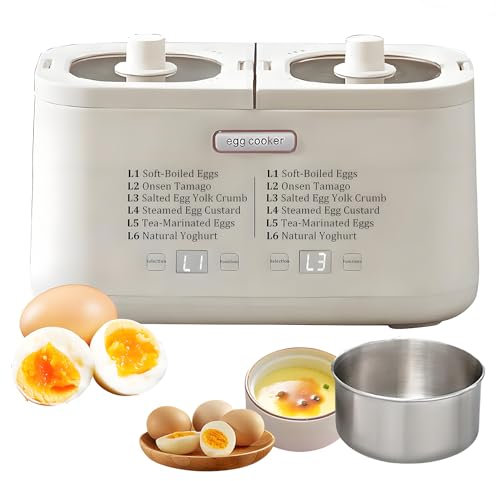 Egg Boiler, 8 Egg Capacity Electric Poached Egg Maker, Smart Egg Cooker with Stainless Steel Bowl, 6 Cooking Modes, Dual Temperature Control, for Home Use Dormitory