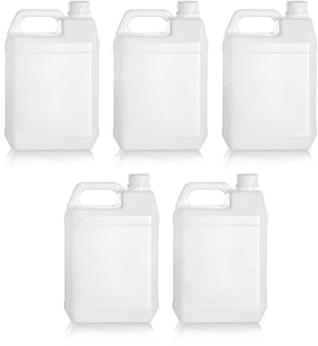 Acan Tradineur - Pack de 5 garrafas de plástico translúcido, aptas para Uso alimentario, bidón, Tangue, Jarra, Ideal para almacenar y Transportar Agua, Bebidas, líquidos (5 litros)