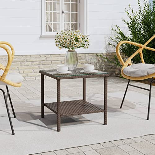 Lauuoeriau Home & Garden Table d'appoint en polyrotin et verre trempé Marron 45 x 45 x 45 cm