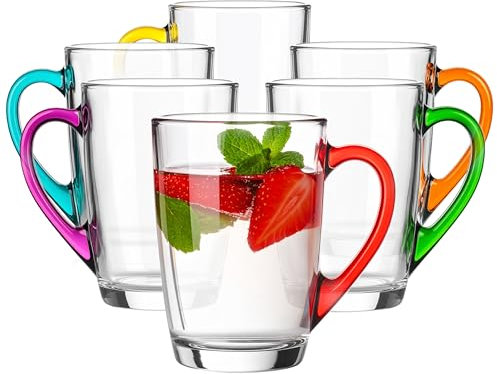 Glasmark KROSNO 1992 Set de 6 Tazas de Café con Asa de Colores Vasos de Café 300 ml Transparente