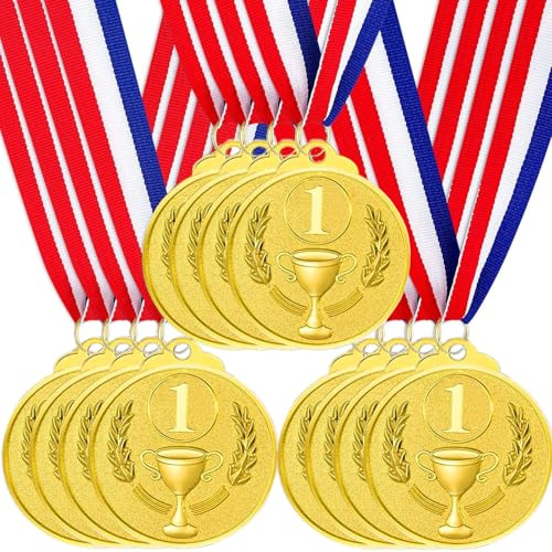 Santme 12 Stück Metall Medaillen, Medaillen Auszeichnung Gewinner Medaillen für Kinder Sieger Wettbewerbe Party Dekorationen Olympischer Stil mit Halsbändern