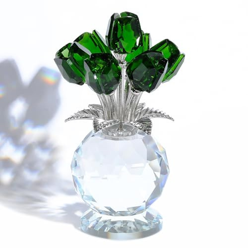 Movdyka Emerald Tulips Bouquet Gifts for Women Men Crystal Flowers Figurine | Glass Floral with Stem for Girls Friends Couple, Romantic Tulips Gift for Mother's Day Anniversary Birthday, Home Ornaments