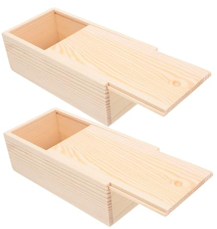 DOITOOL 2 Stück Kleine Holzbox aus Kiefer mit Schiebedeckel Kompakte Aufbewahrungsbox für DIY Projekte Stapelbare Schachtel aus Naturbelassenem Holz für Basteln und Organisation