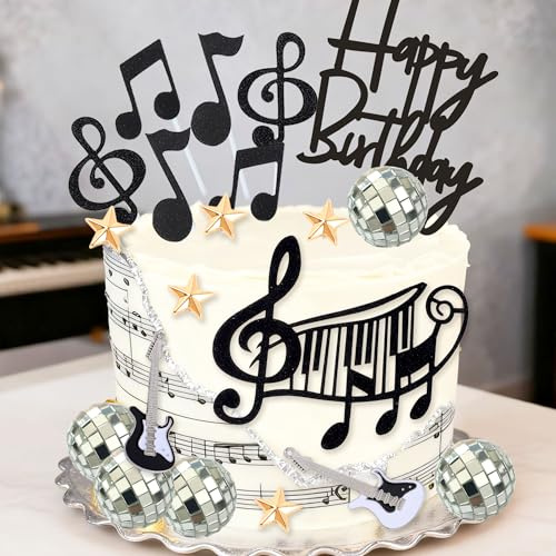 LaVenty Kuchendekoration mit Gitarrenmusik-Thema, E-Gitarre, Rockroll, Kuchendekorationen für Rockstar-Thema, Gitarre, Bass, Partyzubehör