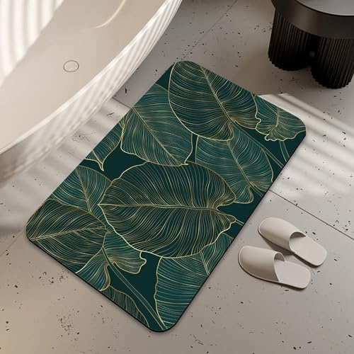LUOENY Leaves Bath Mat, Non-Slip Quick Dry Absorbent Thin Bathroom Rug Fit Under Door Bathroom Mat Shower Rug for in Front of Bathtub, Sink, Shower Room (75x43 cm)