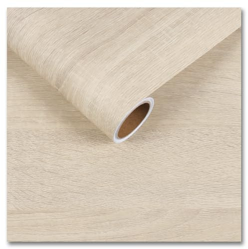CRE8TIVE Film Adhésif Beige Bois 30 x 200 cm Mat Film Pour Meubles Papier Peint Autocollant Aspect Bois Film Décoratif Papier Peint Moderne Salon Cuisine Film Imperméable Pour Meubles Armoire Mur