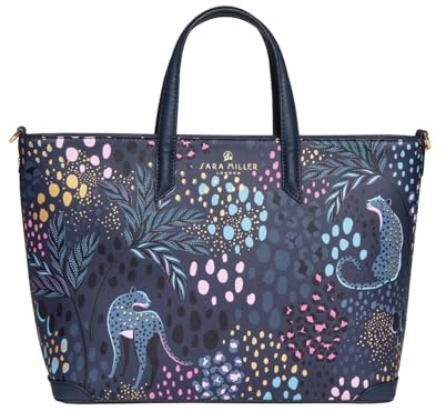 Sara Miller London Tote, Damentasche für Arbeit, Reisen, Laptop, Schultertasche mit Reißverschluss, Mitternachts-Leopardenblau, Medium