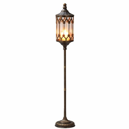 Porte‑Lanterne Bougie Vintage Américain sur Pied | Support Bougie en Fer et Verre pour Entrée, Salon et Patio | Ambiance Rustique Intérieur & Extérieur(L)