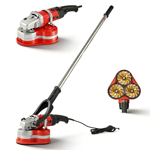 3-Head Concrete Grinder Set 4 Concrete Floor Grinder 3800W Concrete Planer with 6 Speed Control & Dust Extraction Shroud for Grinding Concrete Cement Marble Granite(Extension Rod Set)