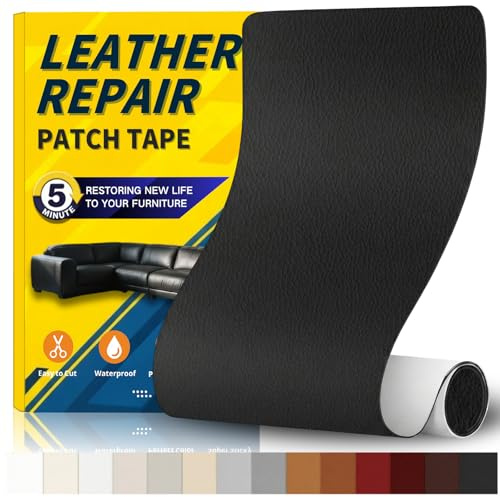 Leder Reparatur Set für Sofa und Möbel, Repariert Haustierkratzer und Risse | GELAISI Schwarz 10 x 200 cm Kunstleder Selbstklebend, Reparaturset mit Lederflicken für Autositze und Taschen
