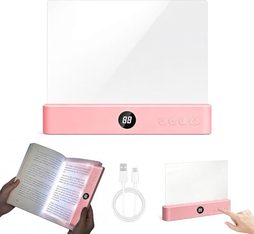 Buchlampe LED dimmbar mit 3 Lichtfarben, Leselicht mit Timer, Reading Book Light als Lesezeichen & Buchseitenhalter, USB-C Schnellladung, augenschonend verschleißfest, Geschenk für Leseratten, Rosa