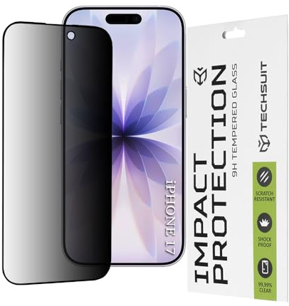 Techsuit Blickschutzfolie für iPhone 17 Gehärtetes Glas mit 9H Härte, Vollständige Abdeckung, Stoßschutz, Anti Spy Beschichtung, Anti Fingerabdruck, 111D Privacy Full Glue