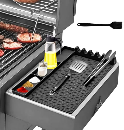 Yiomxhi Silikon Grillmatte für Gasgrill Seitenbrenner, Grill Zubehör Seitentische Matte BBQ Besteckablage, Grillzubehör Spachtelmatte für Küchen Herd Grill Arbeitsplatten (Schwarz)