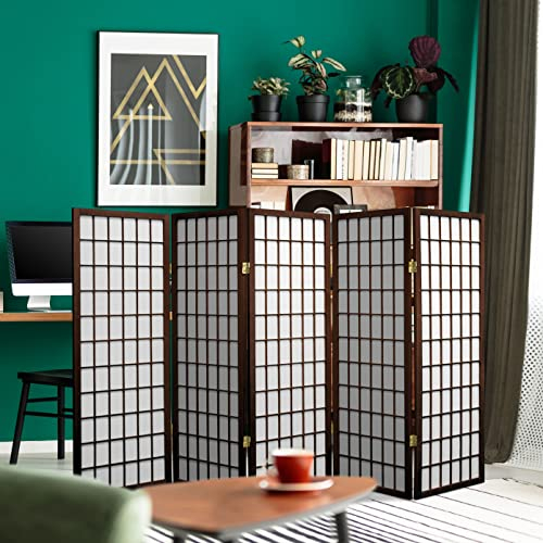 Oriental Möbel Fenster Scheibe 4-Feet Japanische Shoji Sichtschutz Raumteiler, 5 Panel Walnuss