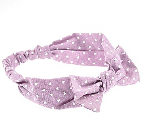 Basic Sense Denim Headband, Heart Printed Bow Headband for Women, Lilac