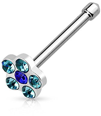 Paula & Fritz® Nasenpiercing-s Stecker Piercing-s Nase Silber Nasen-Ring Nostril Spirale Nasenflügel Schmuck Chirurgenstahl Kristall Aqua 0,8-mm 6-mm