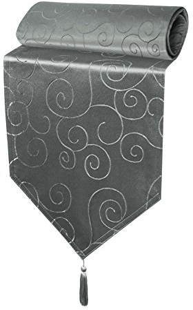 Tischläufer Damast 30x160 cm Grau Ornamente Circle, dekorative Tischdecke, Tischband mit Quaste, Moderne Mitteldecke für Wohnzimmer Esszimmer, Gastronomie Tischdecken
