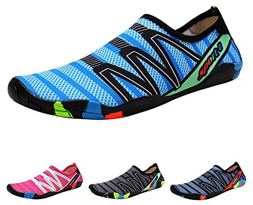 PADGENE Chaussons Plongée Aquatiques Chaussures d'eau à Pieds Nus Plage Natation Surf Yoga Sport Eté Respirants Antidérapant Séchage Rapide pour Adulte Unisexe Homme Femme (Bleu Foncé, Taille 39)