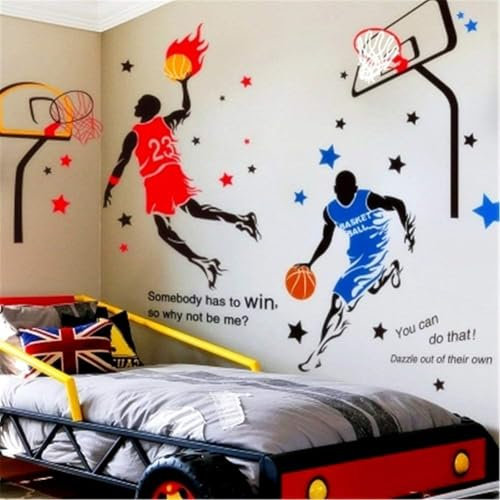 3D Basketball Player Wall Decals Decors for Boys Room,Sports Decals Stickers, Basketball Slam Dunk Wall Decors for Boys Bedroom