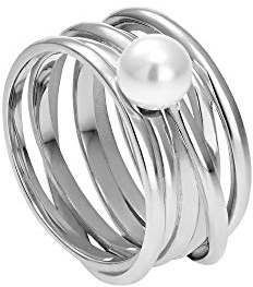 Heideman Ring Damen Serpens aus Edelstahl silber gold rosegold farbend poliert Damenring für Frauen mit Perle weiß rose vergoldet