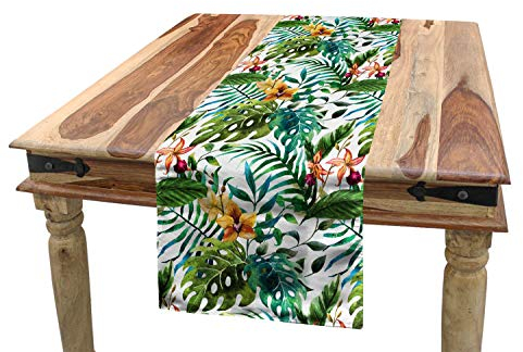 ABAKUHAUS Blatt Tischläufer, Palme Blumen Hibiscus, Esszimmer Küche Rechteckiger Dekorativer Tischläufer, 40 x 180 cm, Blasser Karamell-Burgunder