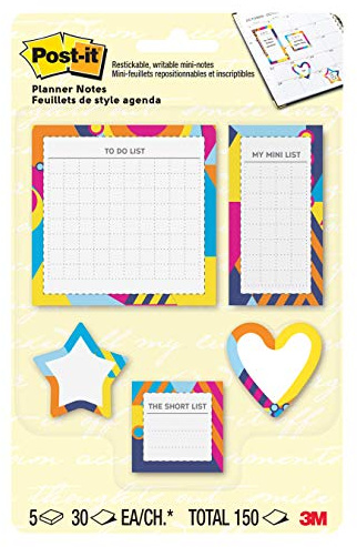 Post-it Post-it Note Pack, 5 Pads, 30 Sheets/Pad, Multicolor, Heart Shapes, Planner Adhesive, 1 Count