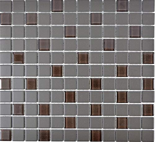 Carrelage mosaïque en céramique marron non laqué pour mur de salle de bains - Plaque mosaïque - 10 tapis en mosaïque
