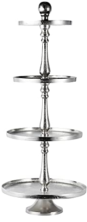 Etagere XXL 4-Stöckig Dekoteller Schale Deko Dekoration - Servierplatte Groß aus Metall Aluminium - Silber Luxus - Tischdeko Hochzeit - Weihnachtsdeko für Wohnzimmer, Esszimmer oder Küche - 95 cm