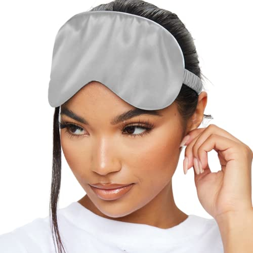 SMUG Schlafmaske für Männer und Frauen aus superweichem Satin | Weich, gesund & tiefer Schlaf | Sleeping Mask reduziert Falten, Augenringe | Hält Licht ab | Grau