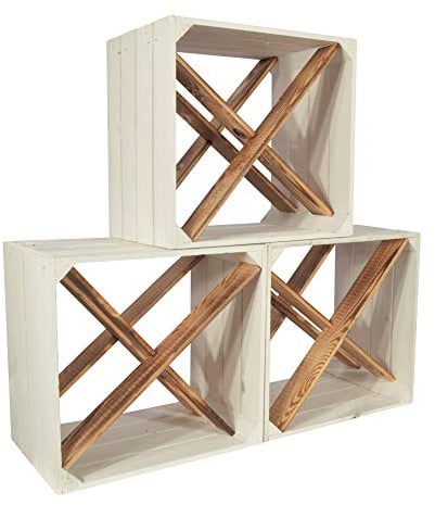 CHICCIE 3 Set Weinregal Wino aus Holz - Weiß Geflammt X Regal Holzkiste