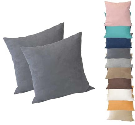 Moon 2er Pack Kissenhüllen, Kissenbezüge, Dekokissen, Zierkissenbezüge ca. 40x40 cm in edler Wildleder Optik Alcatraz (anthrazit)