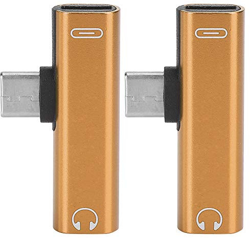 Dilwe1 2-teiliger USB C zu 3,5mm Audioadapter, 2-in-1 Kopfhörerbuchsenadapter, Assist Audiokabel-Ladegerät Headset Verteileradapter für Mobiltelefone(Gold)