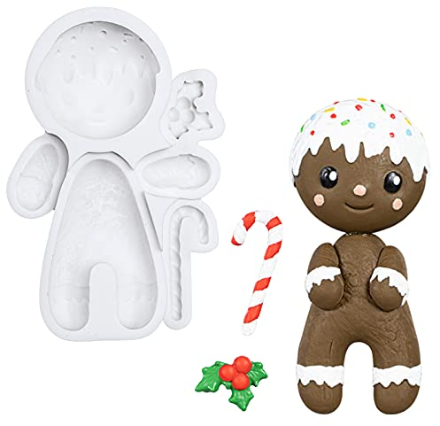 FUNSHOWCASE Gingerbread Man Christmas Silicone Mould 4inch Tall for Fondant Cake Decoration Cupcake Topper Epoxy Resin Casting Polymer Clay Craft