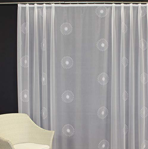 EASYHomefashion Hochwertige Gardine Fertiggardine Voile Store Schal mit Stickerei Faltenband und Bleiband weiß Modena Weiss 140 x 300 cm (HöhexBreite)
