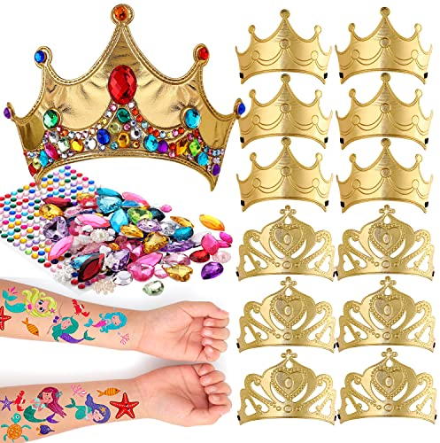 通用 Party-Kronen für Kinder, Diademe, Collagen, Bastelarbeiten, Aktivitäts-Set, Geburtstagsparty, Gastgeschenke (Gold), 12 Stück