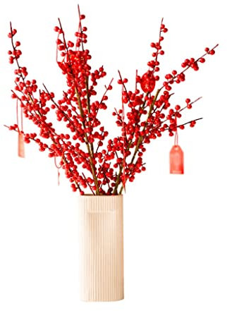 kunstblumen Künstliche Blumen Beere Künstliche Blume mit Vase Set Gefälschte Weihnachten Neujahrsdekor Rote künstliche Beere Weihnachtsdekoration for Zuhause kunstblumen deko Kunstblumenstrauß