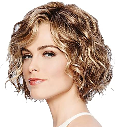 Charmante Frauen lockig, haare Wellenartige Bob-Perücken gemischt Gold Farbe kurze wellenförmige lockige Perücke synthetische natürlich aussehende Perücke hitzebeständige Faserhaare 28cm
