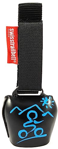 Das Original! swisstrailbell® Black mit blauem Mountainbiker, Trailbell, Fahrrad Glocke