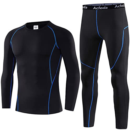 Acfoda Biancheria Intima Termica Set Uomo Morbido Base Layer Leggero Intimo Termico Sci Funzione Comodo Termici Maniche Lunghe Pantaloni Nero L