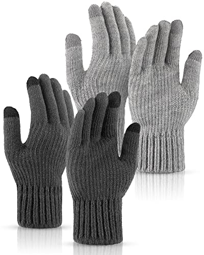 SATINIOR 2 Paar Winter Warme Touchscreen Handschuhe Winddicht Thermo Strickhandschuhe für Damen Herren Fahrrad (Dunkelgrau, Hellgrau)
