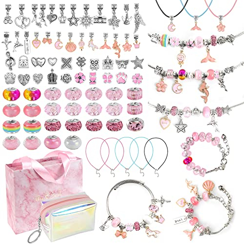 Homgaty Geschenke für Mädchen 6-12 Jahre, Schmuck Basteln Mädchen, Schmuckbastelsets Geschenke für Mädchen Kinder, Charm Armband Bastelset Kit DIY für ab 6 7 8 9 10 11 12 Jahre Mädchen (Rosa)