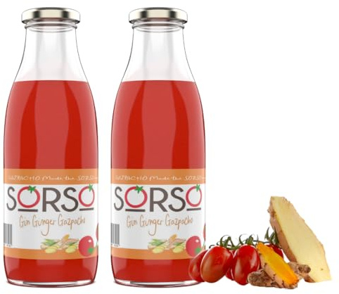 SORSO Ginger Gazpacho | Fresh Chilled Spanish Soup | Vegan, Gluten-Free, 100% Natural | Ready to Drink or Heat | Premium Tomato Recipe | UK Made