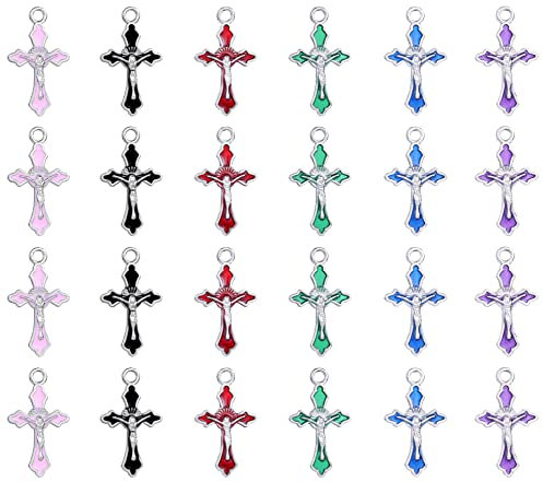 60 Stück 6 Farben Kreuz Emaille Legierung Christlicher Heiliger Benedikt Kruzifix Jesus Heiliger Wundertätige Medaille Rosenkranz Charms DIY Halskette Anhänger Armbänder Schmuckherstellung