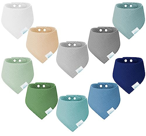 Miyacare 10 Stück Lätzchen Baby Dreieckstuch, Super Saugfähige,100% Baumwoll, Halstuch Baby, mit 4 Verstellbares Druckknopf, für Baby Jungen und Mädchen