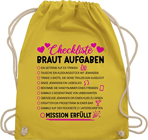 Turnbeutel Rucksack - JGA Junggesellenabschied Frauen - Braut Aufgaben I Mutprobe Checkliste - Unisize - Gelb - bride stoffbeutel brauttaschen bachelorette party aufgabe beutel brautrücksack