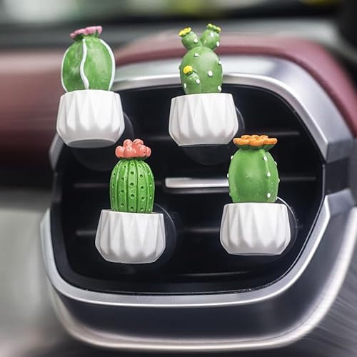 Lot de 4 clips de parfum en forme de cactus mignons pour grille d'aération, plantes succulentes artificielles en résine, désodorisants pour voiture, aromathérapie, accessoires de décoration