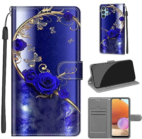 TOMYOU Handyhülle für Samsung Galaxy A32 4G Hülle, Blaue Rose