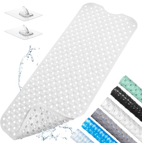 100x40 cm Badewannenmatte rutschfest Duschmatte Badewanneneinlage Antirutschmatte Badewanne Maschinenwaschbar (Weiß)